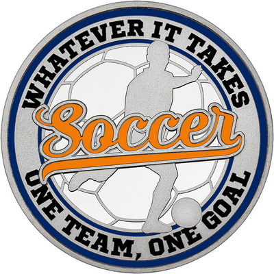 Orange "Soccer" with Navy Blue Outer Circular Borders